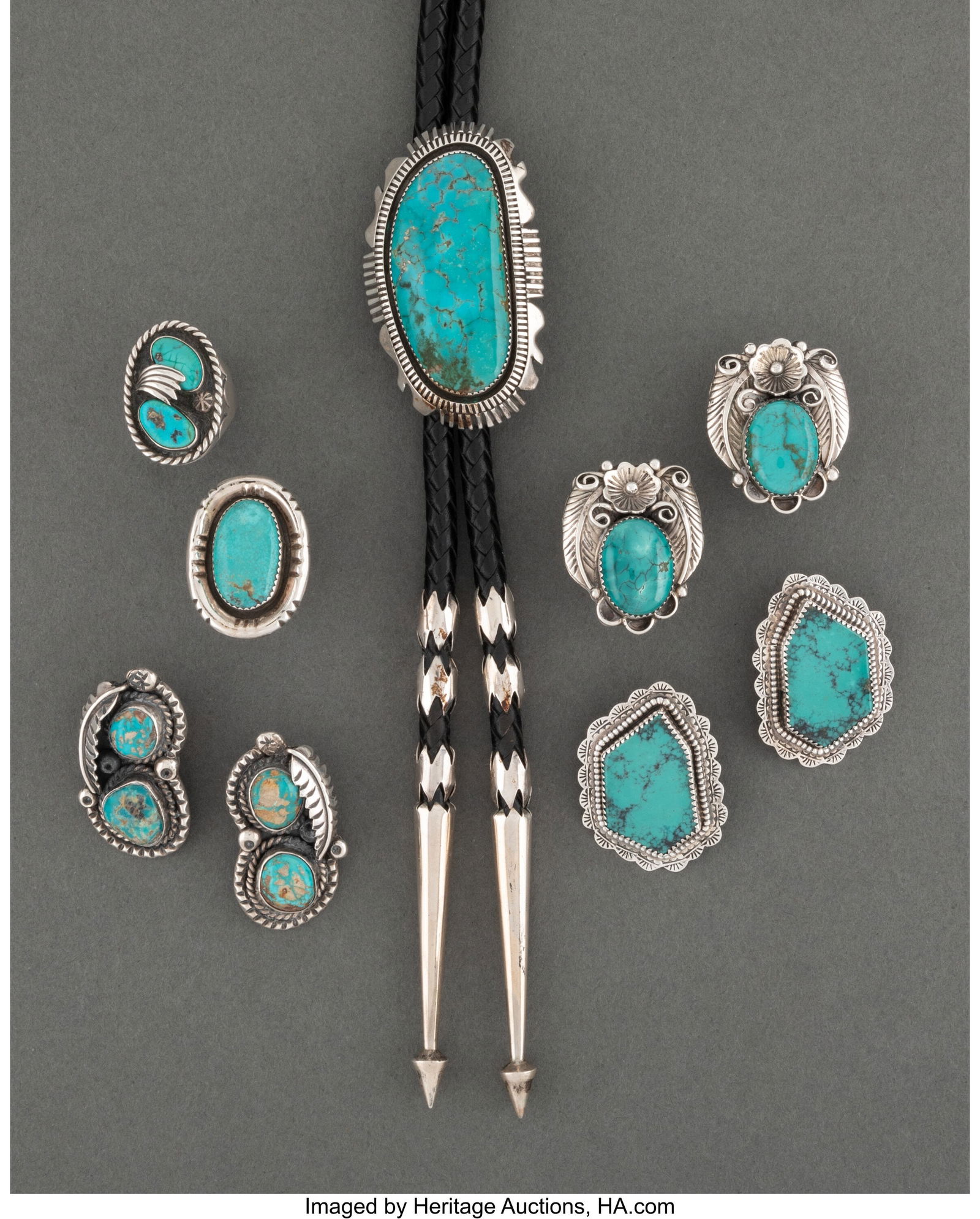 Six Navajo Jewelry Items    including a bolo tie (1 of 2)