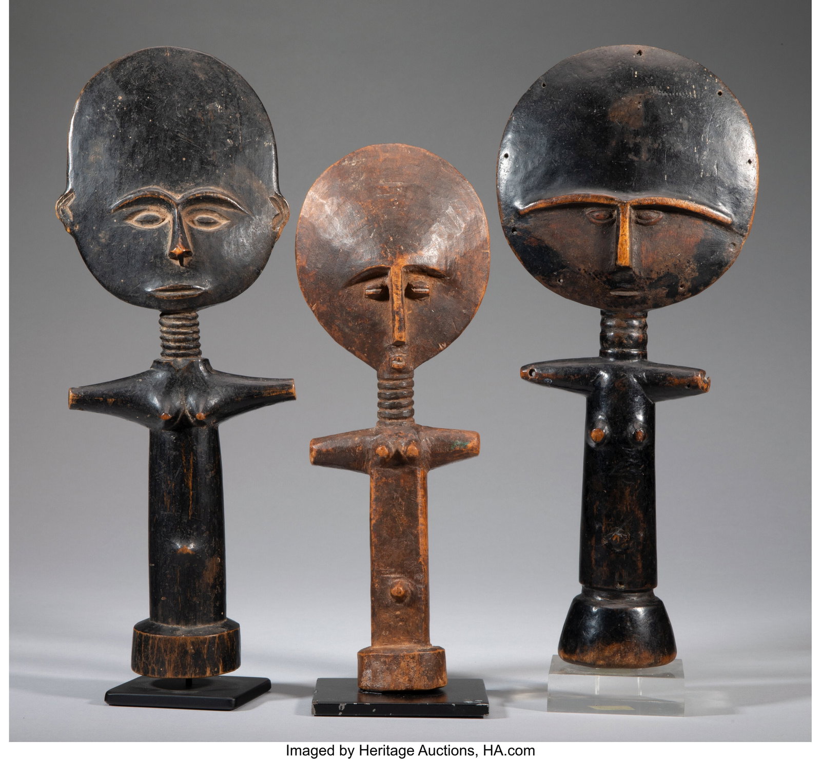 Three Akan Akuaba Fertility Figures Heights: r: Three Akan Akuaba Fertility Figures Heights: ranging from 11 &frac12; to 13 inches HID03101062020 © 2024 Heritage Auctions | All Rights Reserved