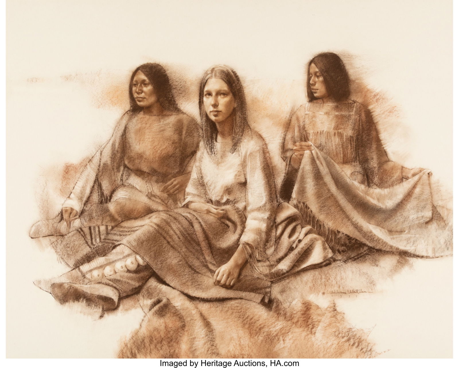 William Whitaker (American, 1943-2018) Cynthia Ann Parker, and Two Seat: William Whitaker (American, 1943-2018) Cynthia Ann Parker, and Two Seated Figures, 1977 Pastel on paper 31-1/2 x 39-3/8 inches (80.0 x 100.0 cm) (sight) Signed and dated lower right: W. Whitaker / 197