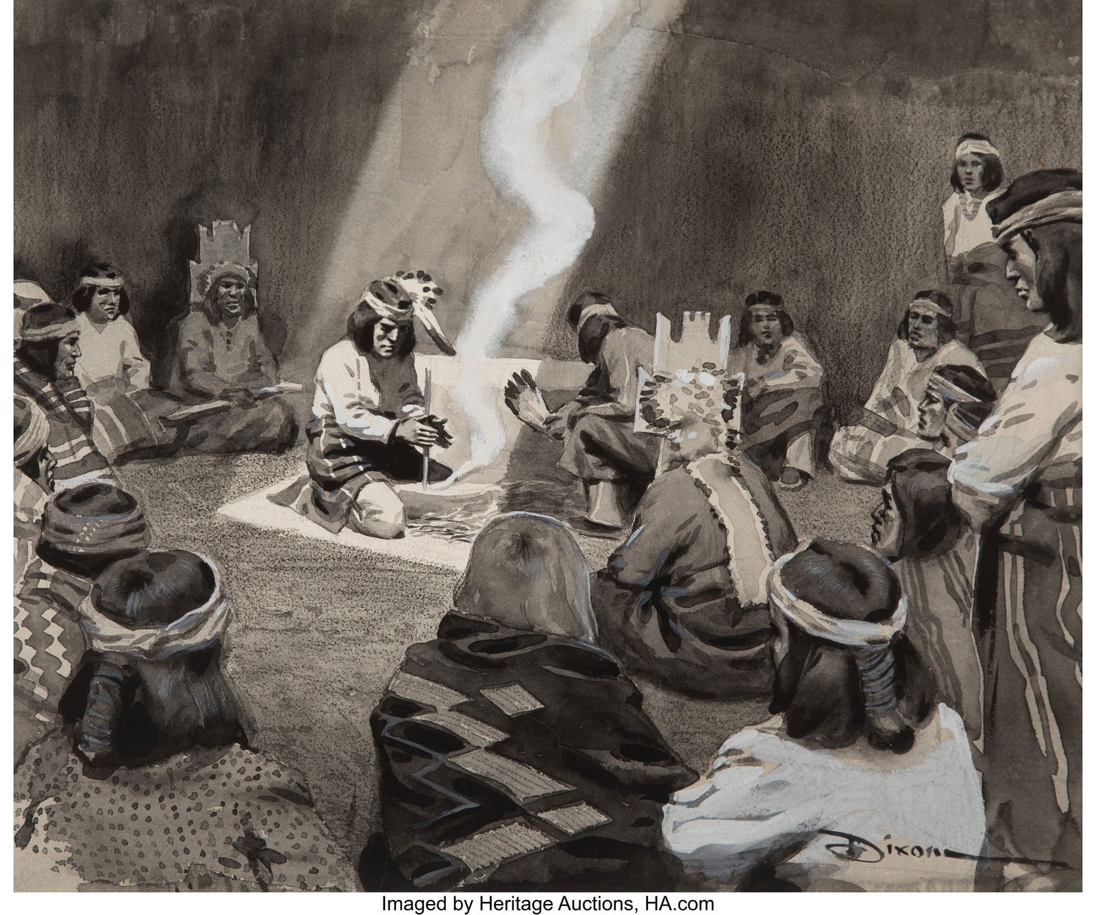 Maynard Dixon (American, 1875-1946) Hopi Ceremon: Maynard Dixon (American, 1875-1946) Hopi Ceremonial, The Call San Francisco newspaper interior, March 19, 1899 Ink wash, gouache, and charcoal on paper 14