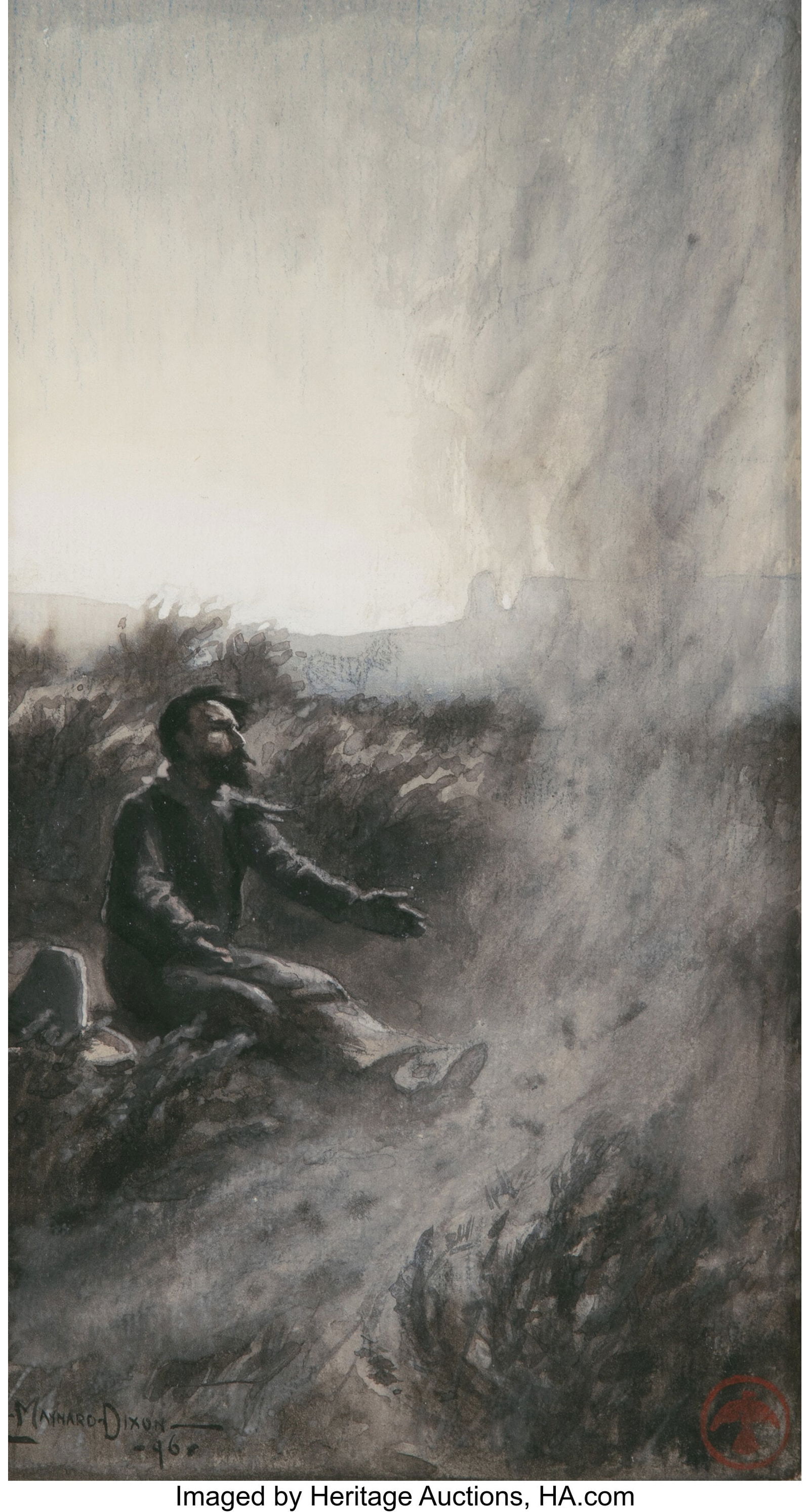 Maynard Dixon (American, 1875-1946) I Wander in: Maynard Dixon (American, 1875-1946) I Wander in the Desert, 1896 Ink wash on paper 12-1/2 x 7-3/8 inches (31.8 x 18.7 cm) (sheet) Signed