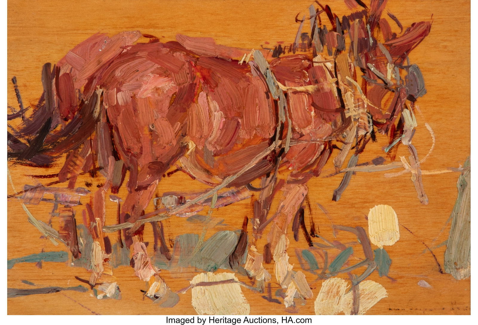 Leon Gaspard (Russian/American, 1882-1964) Team: Leon Gaspard (Russian/American, 1882-1964) Team 13 Russia Oil on panel 5 x 7-1/8 inches (12.7 x 18.1 cm) Signed lower right: Leon Gaspard Property