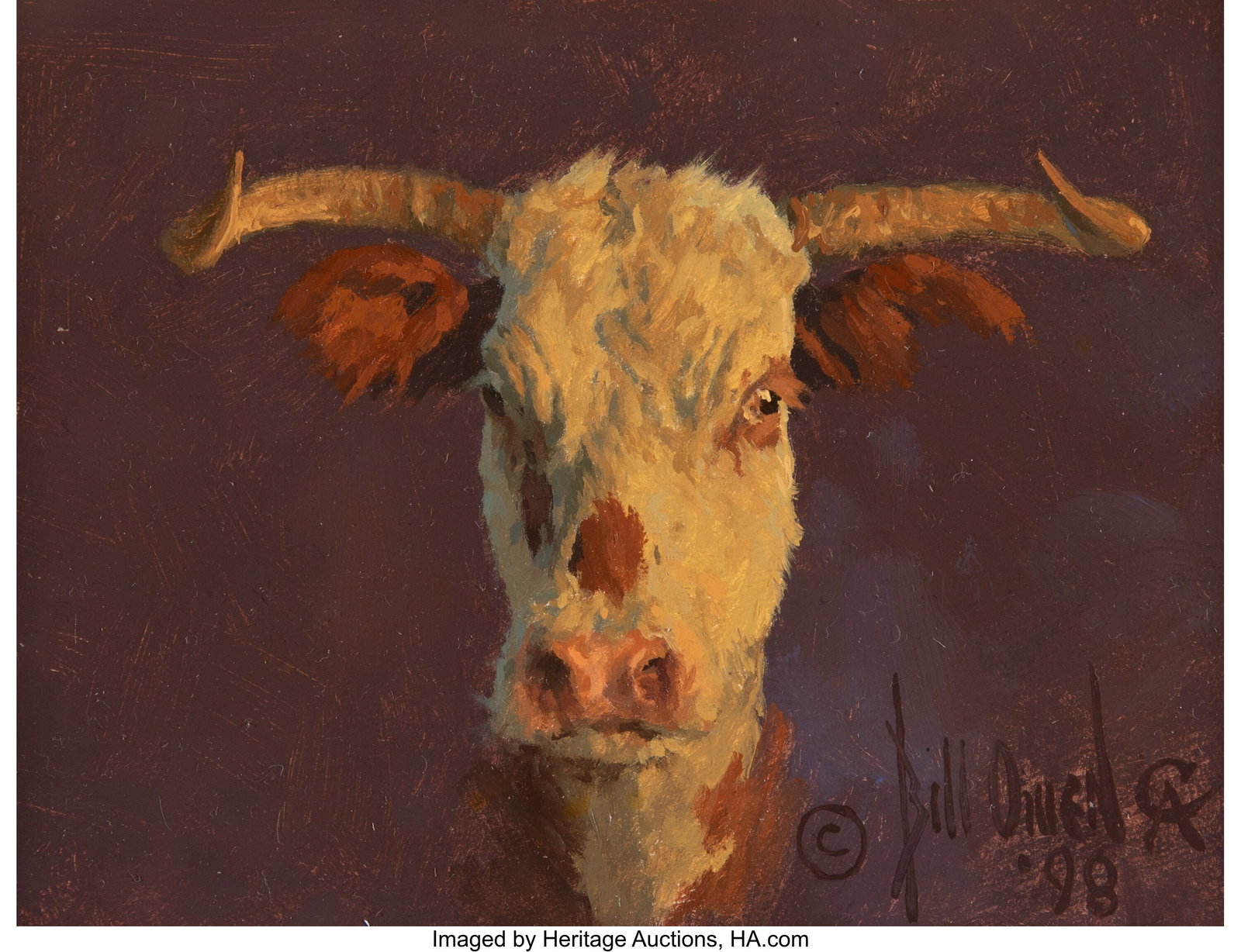 Bill Owen (American, 1942-2013) Longhorn, 1998 O: Bill Owen (American, 1942-2013) Longhorn, 1998 Oil on Masonite 5 x 7 inches (12.7 x 17.8 cm) Signed, dated, and inscribed lower right: B