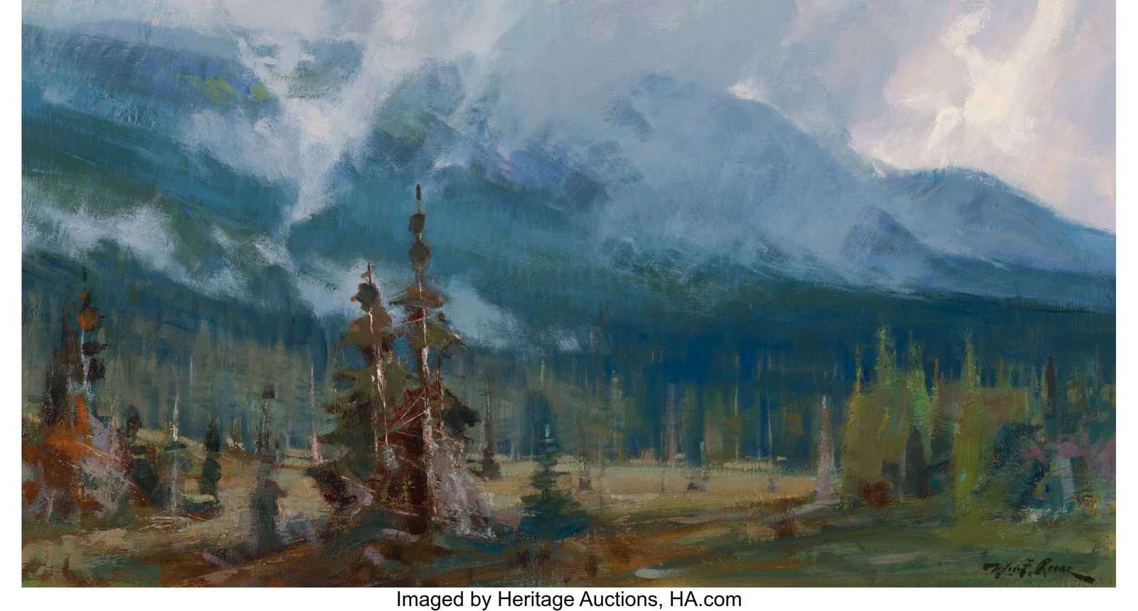 William Foster Reese (American, 1938-2010) The W: William Foster Reese (American, 1938-2010) The Whistles in the Wind Oil on Board 14-7/8 x 27-3/4 inches (37.8 x 70.5 cm) (sight) Signed lower 