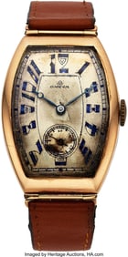 54072&colon; Omega&comma; Rare 14k Rose Gold Early Oversized Tonnea