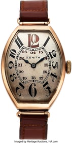 54073&colon; Zenith&comma; Rare Early 14k Rose Gold Oversized Tonne