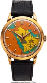 54174&colon; Omega&comma; Rare Saudi Arabia Enameled Dial 18k Rose 