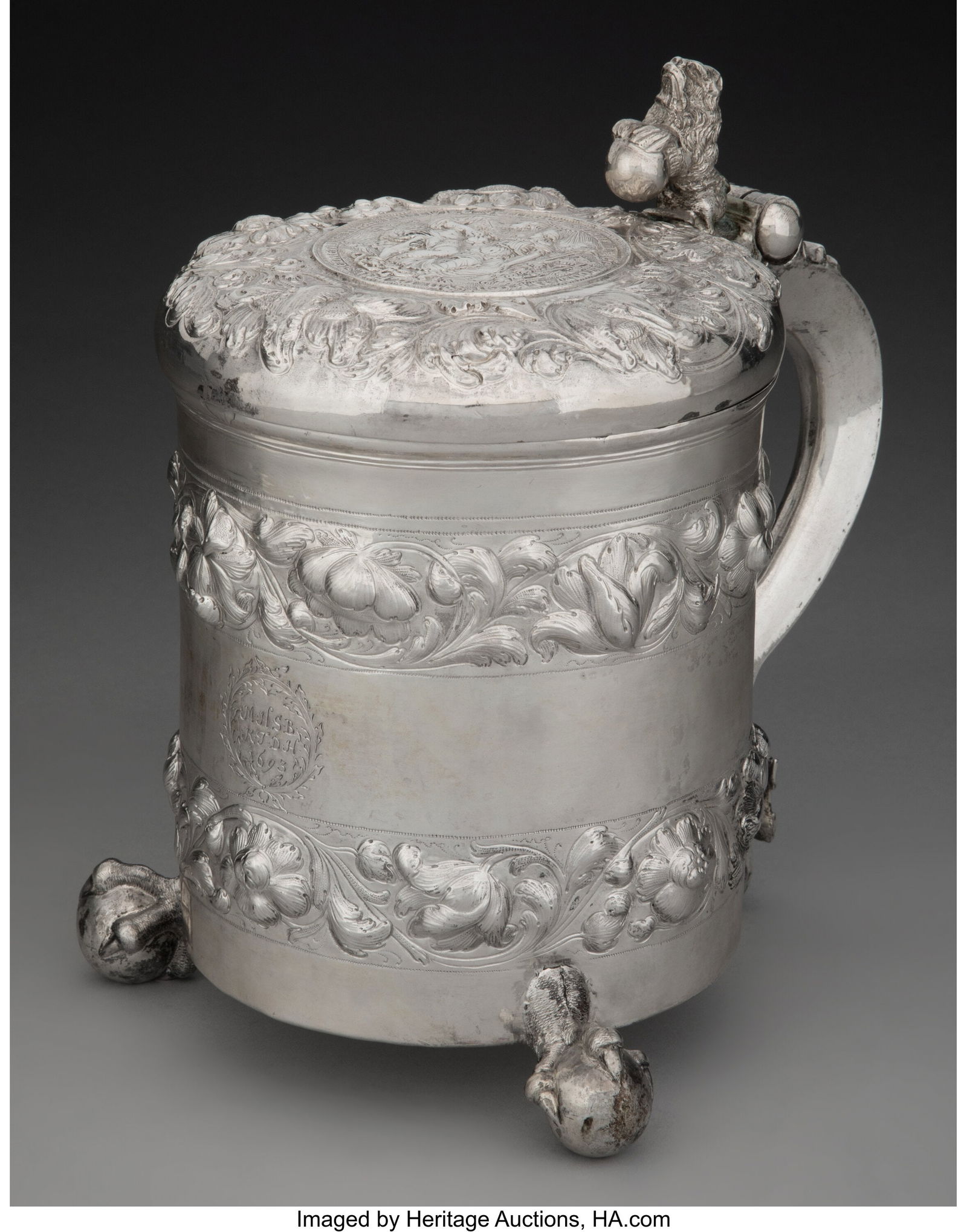 74018&colon; A Norwegian Silver Peg Tankard&comma; circa 1693 Marks