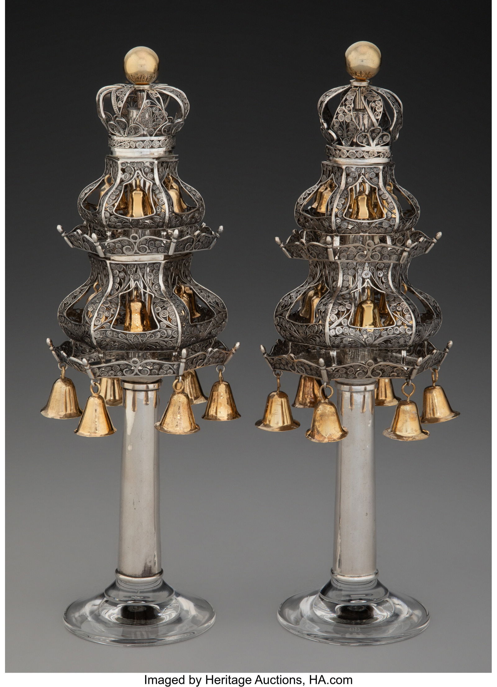 A Pair of Emanuel Van Gelder Silver Torah Finial (1 of 4)