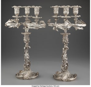 74033&colon; A Pair of French Rococo-Style Silver Three-Light