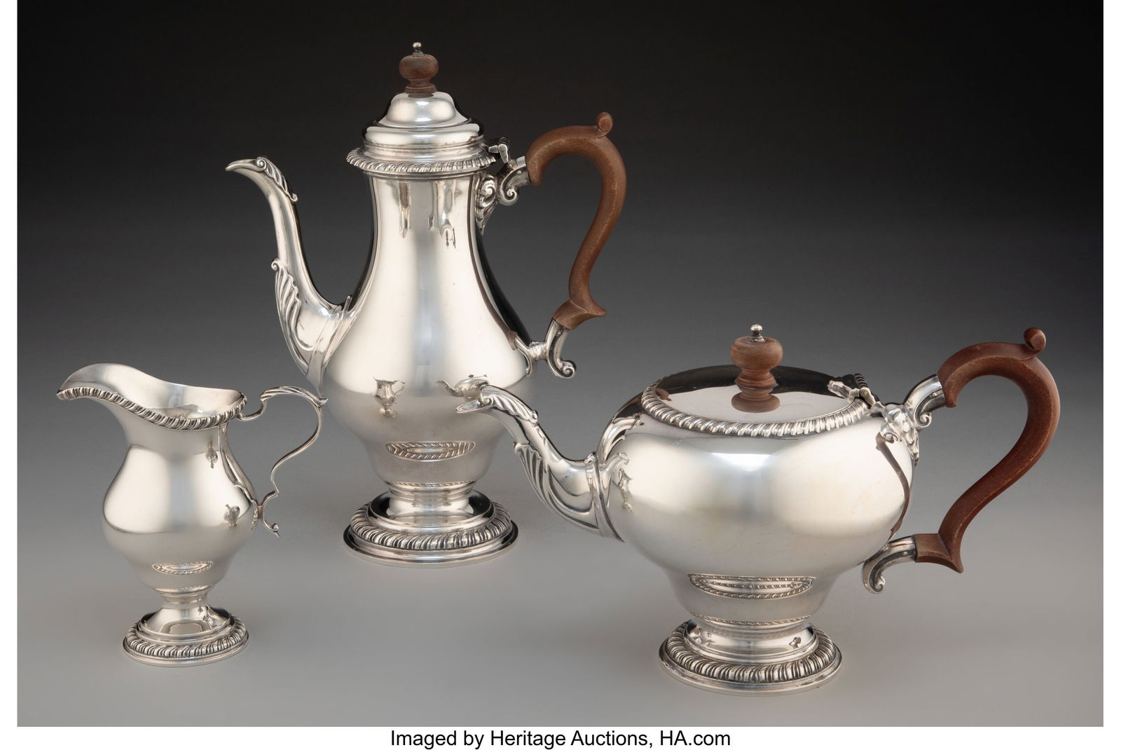 A Three-Piece Richard Comyns & Sons Ltd. Silver: A Three-Piece Richard Comyns & Sons Ltd. Silver Tea and Coffee Set, London, 1971 Marks: (lion passant), (leopard's head), R.C,