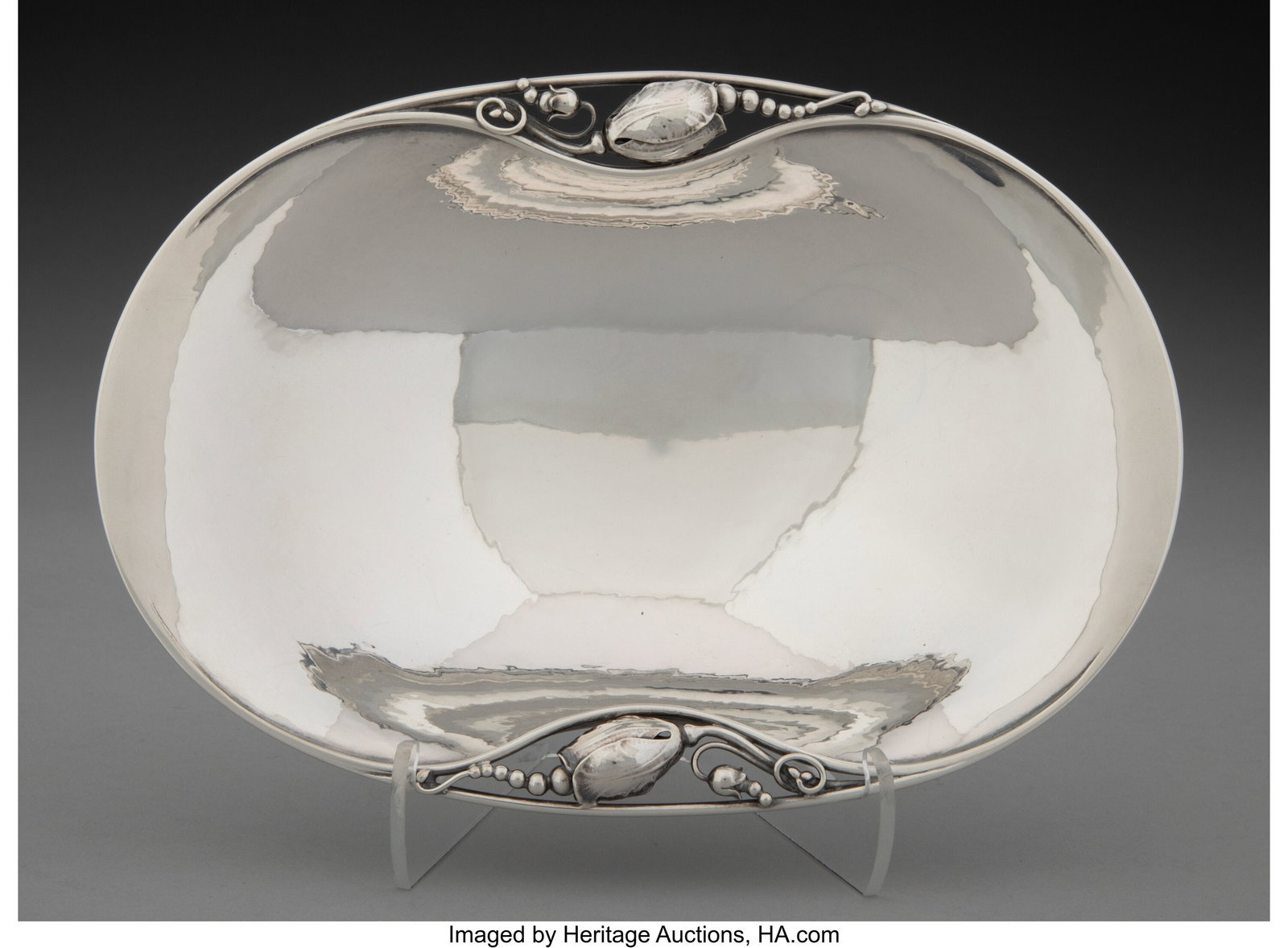 A Georg Jensen No. 2A Blossom Silver Dish, Copen: A Georg Jensen No. 2A Blossom Silver Dish, Copenhagen, 1945-1977 Designed by Georg Jensen Marks: DENMARK, (dotted oval-GEORG JENSEN), STERLING, 2A 