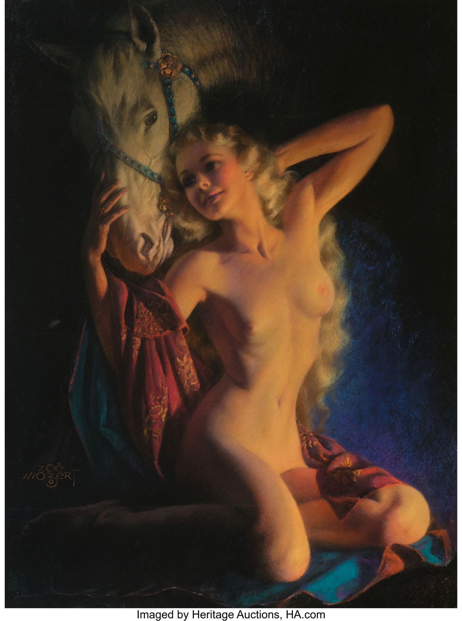 Zoe Mozert (American, 1907-1993) Song of the Des: Zoe Mozert (American, 1907-1993) Song of the Desert, 1951 Pastel on paper 38 x 29 inches (96.5 x 73.7 cm) (sight) Signed lower left: Zoe M