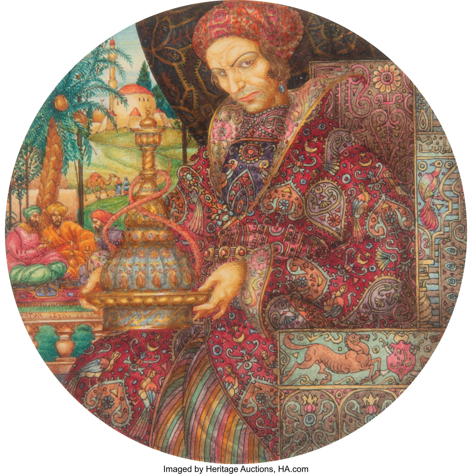 Arthur Szyk (Polish-American, 1894-1951) Orienta: Arthur Szyk (Polish-American, 1894-1951) Oriental Motif (No. 6), 1921 Watercolor on paper 3-3/8 inches (8.6 cm) (diameter) Signed