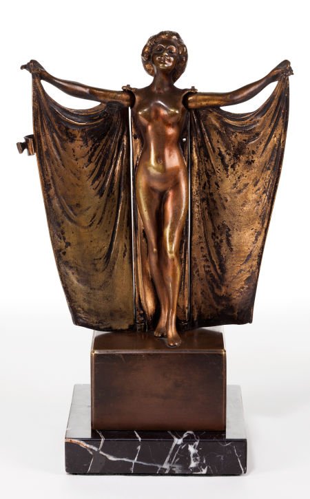 AN AUSTRIAN COLD PAINTED EROTIC MECHANICAL FIGUR: AN AUSTRIAN COLD PAINTED EROTIC MECHANICAL FIGURAL BRONZE IN THE MANNER OF BERGMAN In