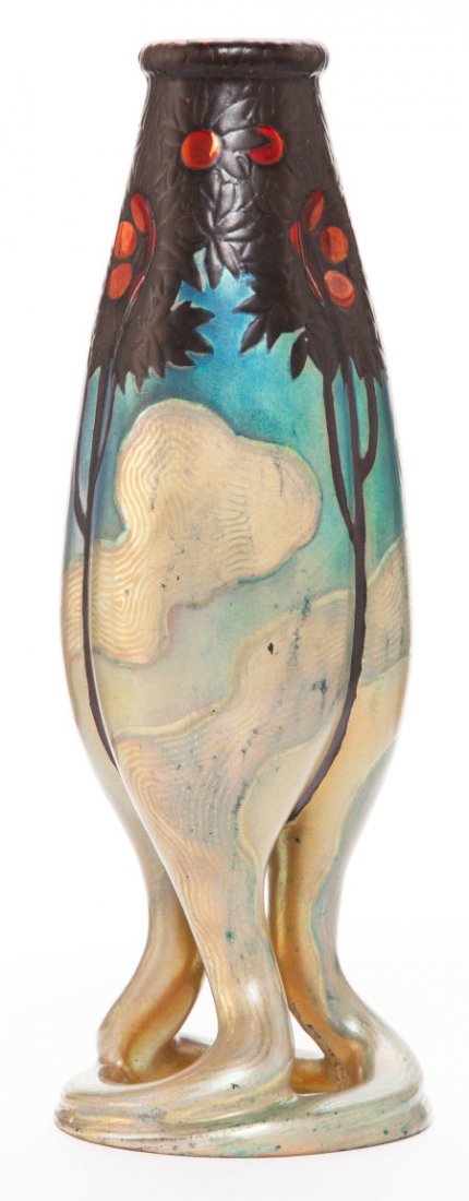 A ZSOLNAY PECS IRIDESCENT CERAMIC FOOTED VASE Z: A ZSOLNAY PECS IRIDESCENT CERAMIC FOOTED VASE Zsolnay Porcelánmanufaktúra Zrt, Pécs,