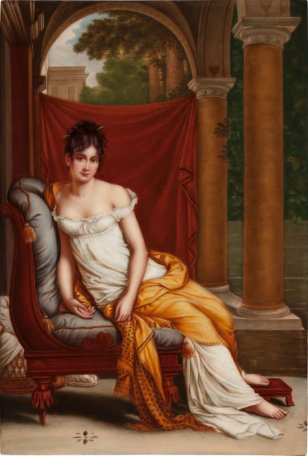 A FRAMED KPM PORCELAIN PLAQUE PAINTED BY LIEBMAN: A FRAMED KPM PORCELAIN PLAQUE PAINTED BY LIEBMANN AFTER GÉRARD: MADAME RACAMIER&nbs