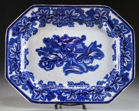 A GEORGE PHILLIPS IRONSTONE TRANSFER PRINTED LOB: A GEORGE PHILLIPS IRONSTONE TRANSFER PRINTED LOBELIA PATTERN PLA