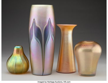 27006&colon; A Group of Four American Iridescent Glass Vases&comma;
