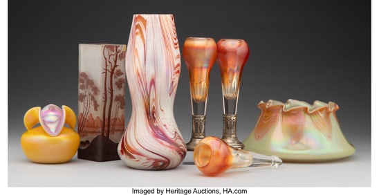 27007&colon; A Group of Six Bohemian Glass Vases and One Thou
