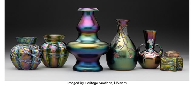 27013&colon; Six Bohemian Glass Table Articles 7-1&sol;4 x 4-1&sol;2 