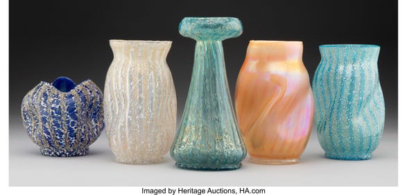 27016&colon; Five Dugan Glass Vases&comma; circa 1905 7-1&sol;4 x 3-1&sol;2