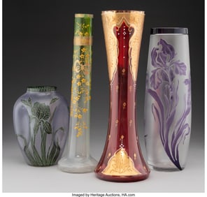 27018&colon; Four Tall Bohemian Partial Gilt and Enameled Gla