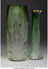 27020&colon; Two Bohemian Partial Gilt Intaglio Glass Vases M