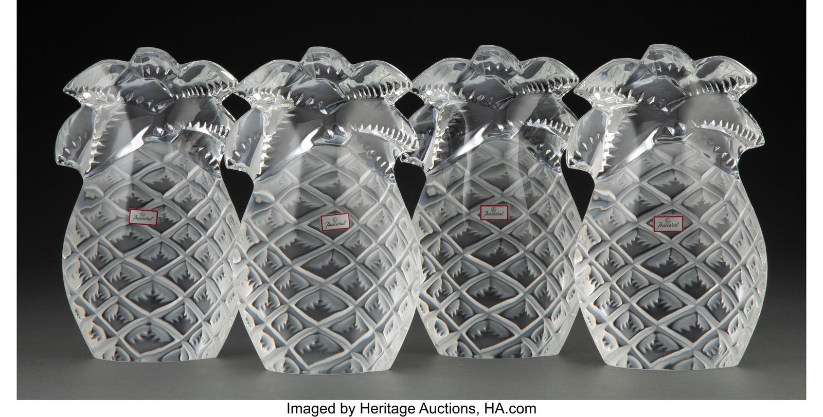 Four Baccarat Glass Ananas Pineapple Paperweight: Four Baccarat Glass Ananas Pineapple Paperweights, 20th century Marks: BACCARAT, (goblet-decanter-cup), FRANCE 7-1/4 x 4-1/4 x 2-1/2 inches (18&perio