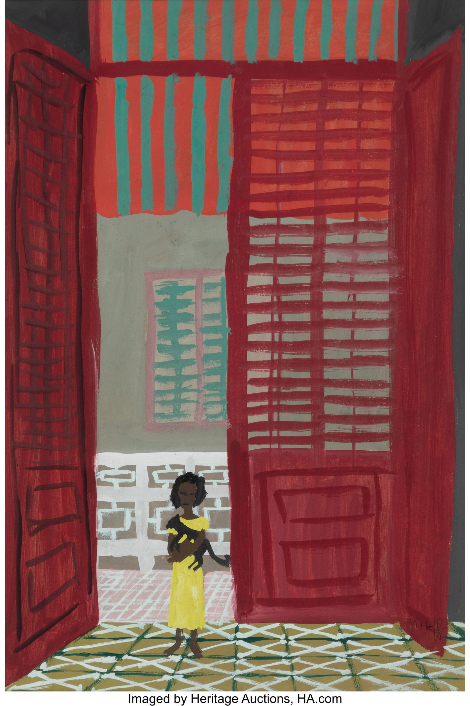 Margo Hoff (American, 1910-2008) Shutters Gouach: Margo Hoff (American, 1910-2008) Shutters Gouache on paper 16-3/8 x 10-7/8 inches (41.6 x 27.6 cm) (sight) Signed lower right: M.