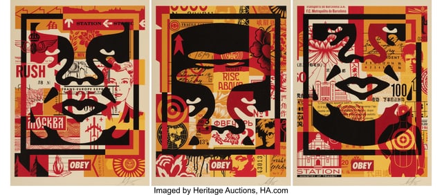 27118&colon; Shepard Fairey &lpar;b&period; 1970&rpar; Obey 3-Face Collage &lpar;tr