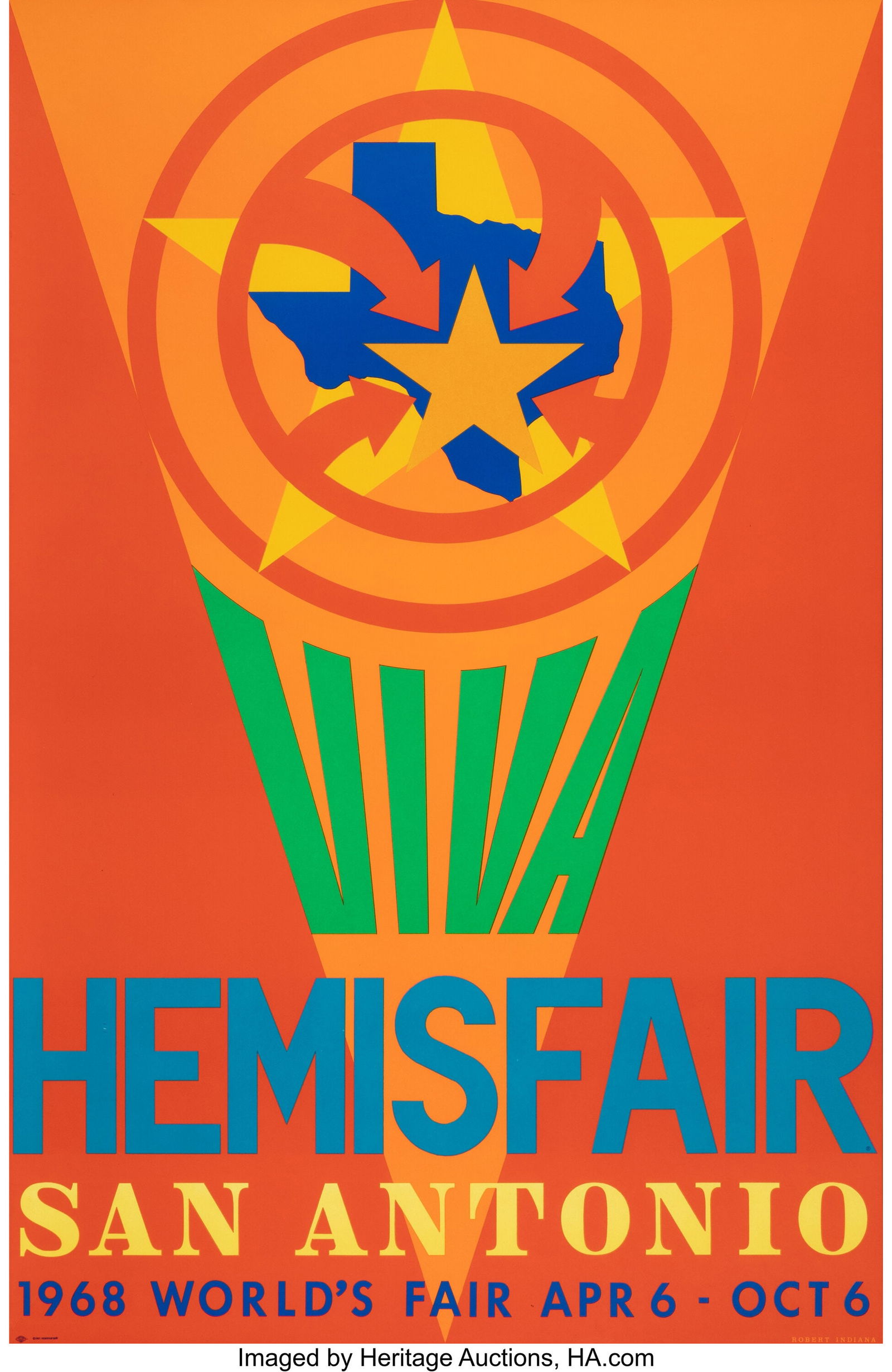 Robert Indiana (1928-2018) Hemisfair, San Antoni: Robert Indiana (1928-2018) Hemisfair, San Antonio, 1968 Screenprint in colors on wove paper 46 x 30 inches (116.8 x 76.2 cm) (sheet) HID03101062