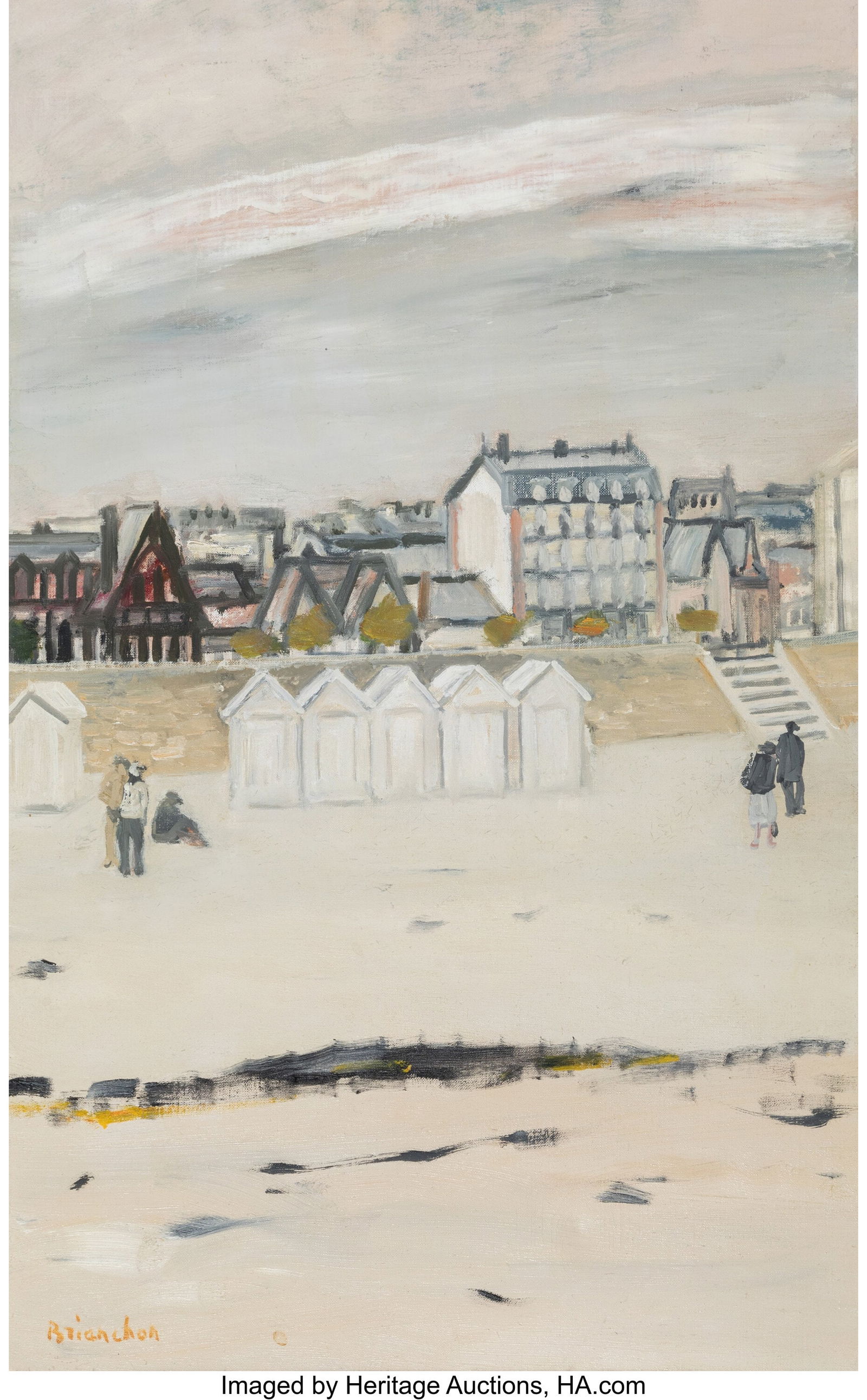 Maurice Brianchon (French, 1899-1979) Les cabine: Maurice Brianchon (French, 1899-1979) Les cabines à Carnac Oil on canvas 24 x 15 inches (61.0 x 38.1 cm) Signed lower left: Brianchon Property from