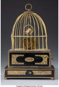 27077&colon; A German Enamel and Gilt Metal Caged Bird Box&comma; 2