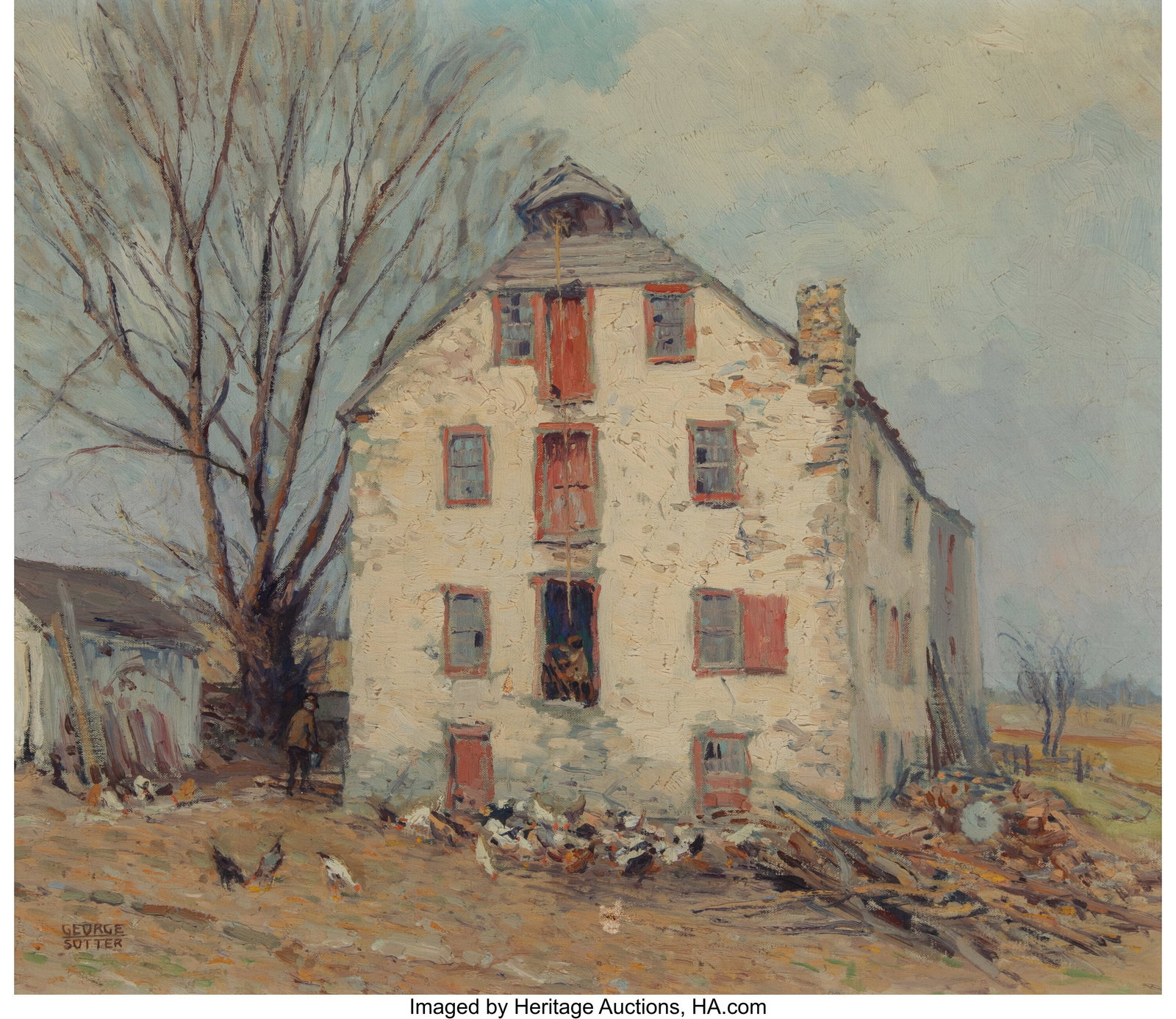 George William Sotter (American, 1879-1953) Buck: George William Sotter (American, 1879-1953) Bucks County Farmhouse, circa 1920 Oil on canvas 22 x 26 inches (55.9 x 66.0 cm) Signed lower left: Geor