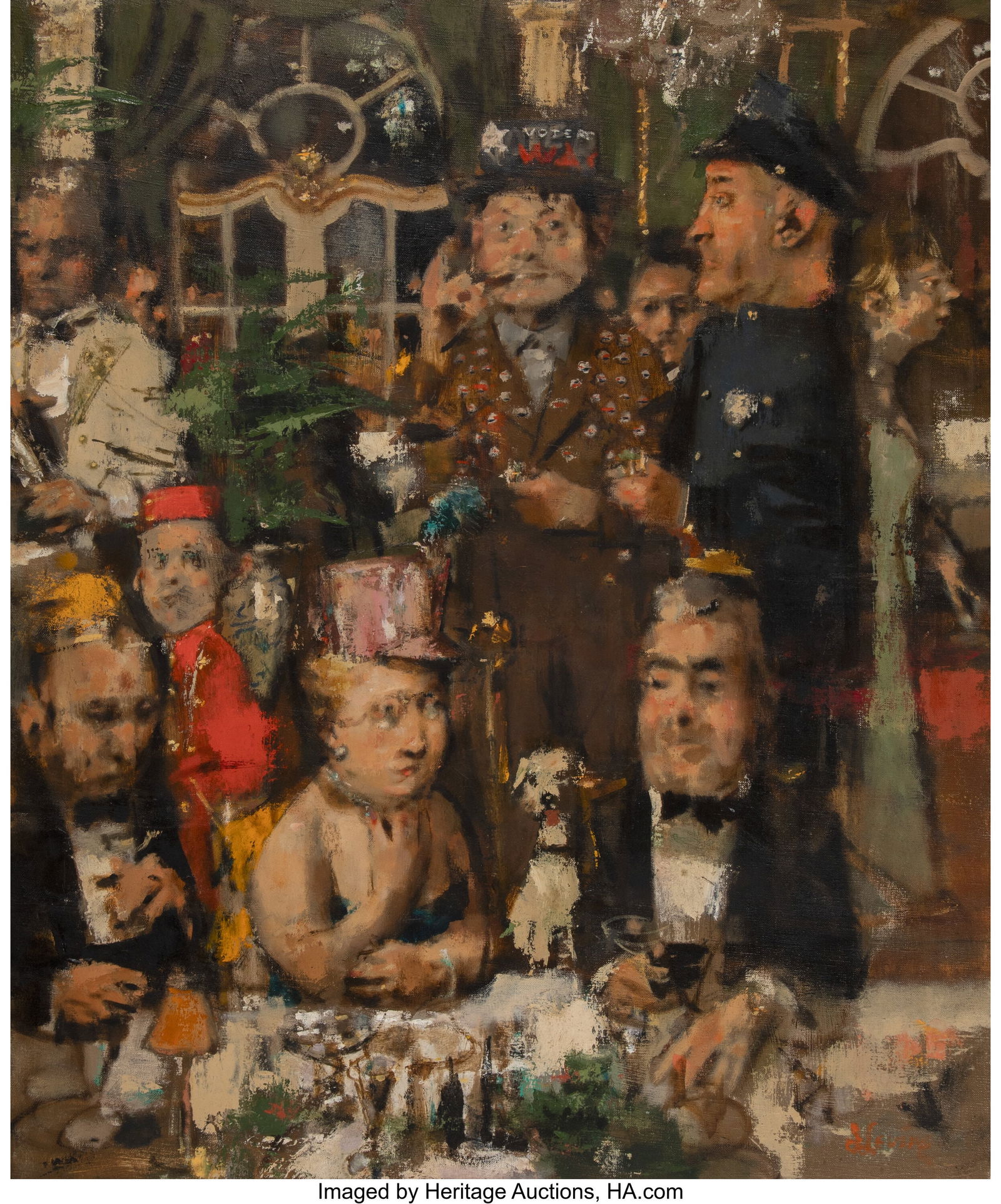 Jack Levine (American, 1915-2010) The Banquet, P: Jack Levine (American, 1915-2010) The Banquet, Part of Election Night, 1954 Oil on canvas 30 x 25 inches (76.2 x 63.5 cm) Signed lower right: