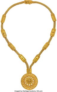 Lalaounis Rock Crystal Quartz, Gold Necklace St: Lalaounis Rock Crystal Quartz, Gold Necklace Stones: Round-shaped carved rock crystal quartz Metal: 18k gold Marked: Ilias Lalaounis Gross Weight: 98.70 grams Neck