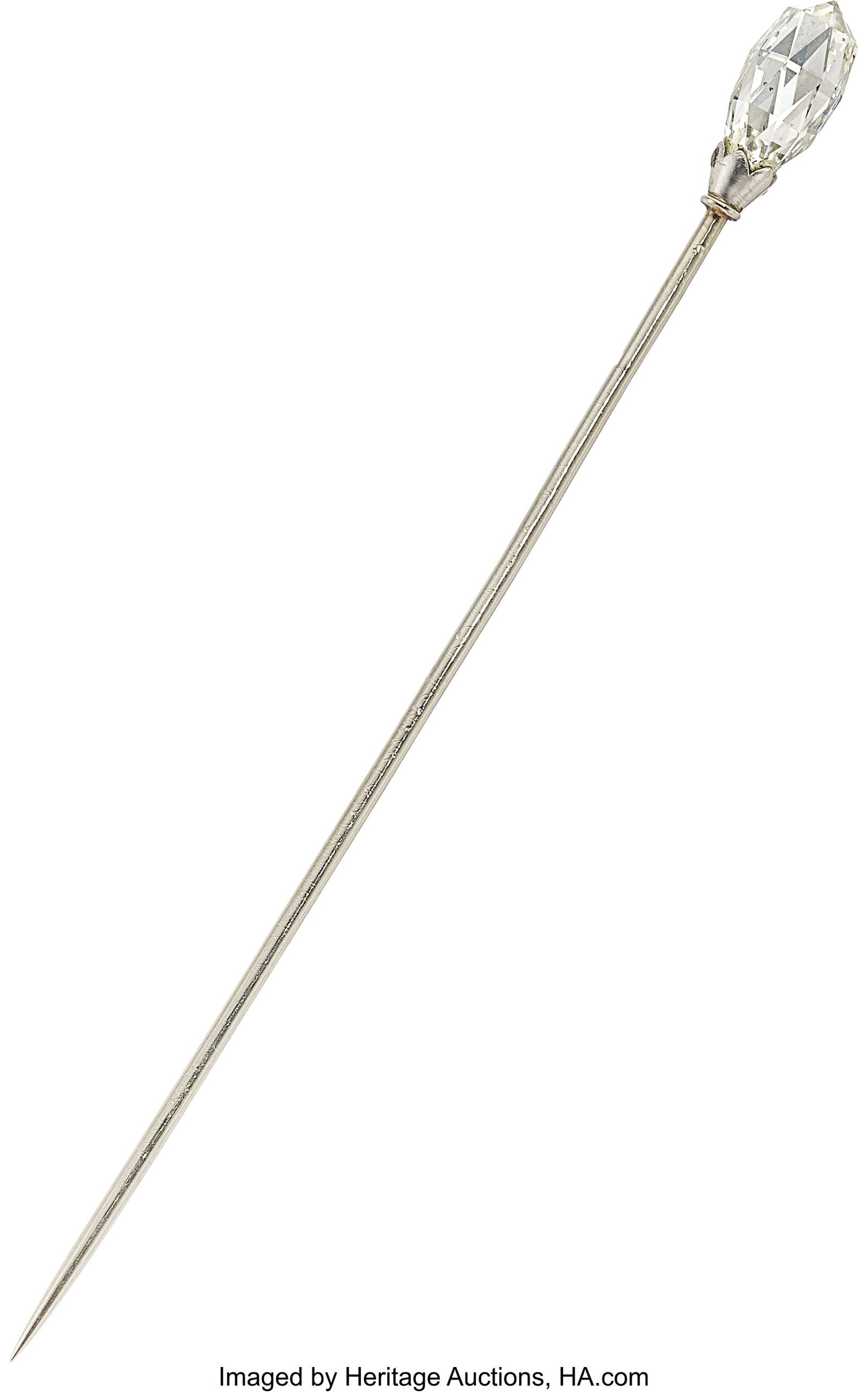 Antique Diamond, White Gold Stickpin, French St: Antique Diamond, White Gold Stickpin, French Stones: Rose-cut diamond Metal: 18k white gold Marked: French hallmarks Gross Weight: 1.50 grams Dimensions&colo
