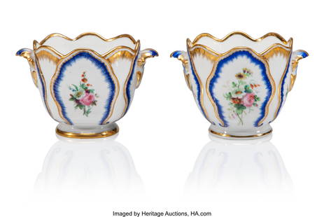 82182: A Pair of Russian Porcelain Ice Cups from the Pe: A Pair of Russian Porcelain Ice Cups from the Peterhof Banquet Service Imperial Porcelain Factory, St. Petersburg, Period of Nicholas I (1825-1855), circa 1860 2-5&s