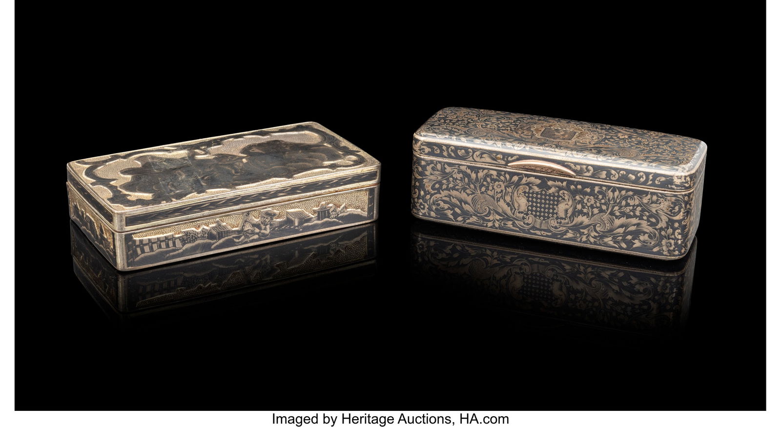 Two Russian Niello Silver Snuffboxes One with ma (1 of 5)