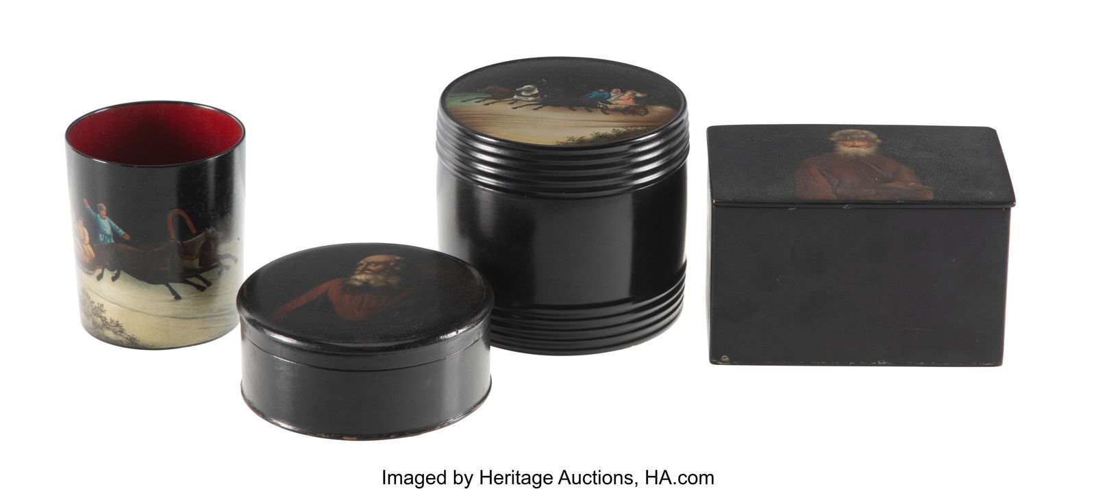 A Group of Four Russian Lacquer Objects Possibly (1 of 3)