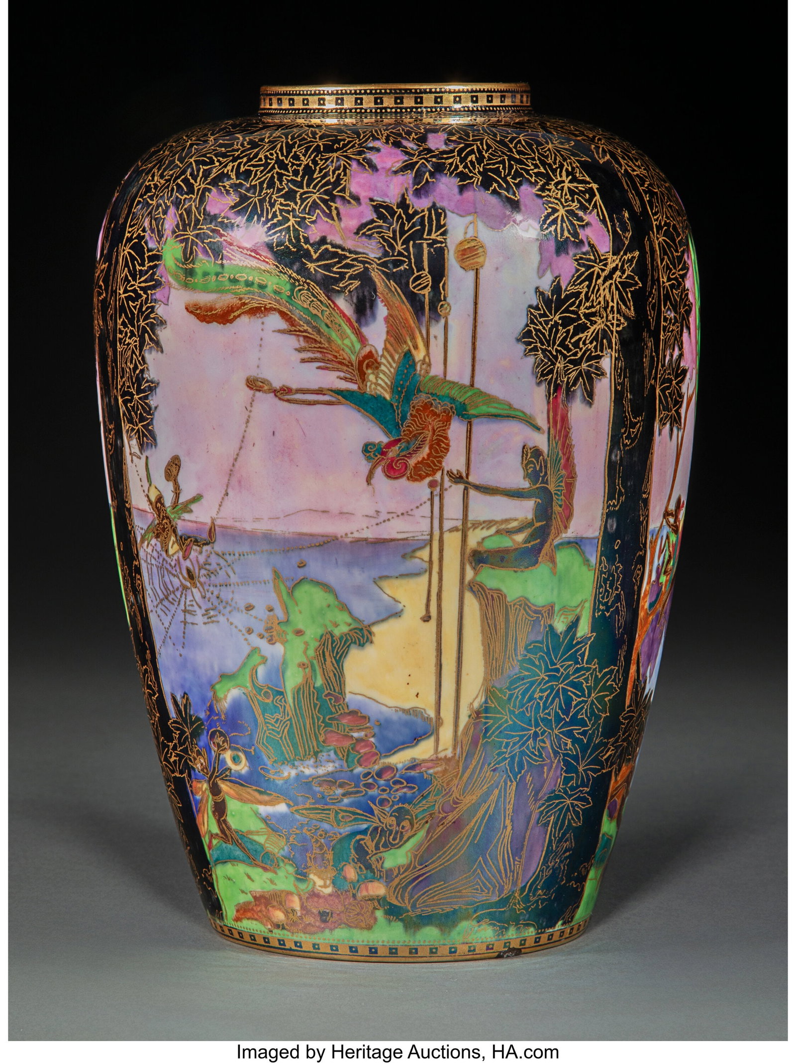 Daisy Makeig-Jones for Wedgwood Fairyland Lustre: Daisy Makeig-Jones for Wedgwood Fairyland Lustre Sycamore Tree Malfrey Pot, circa 1925 England Glazed porcelain 8-1/2 inches (21.6 cm) Marks: (Portland vase)
