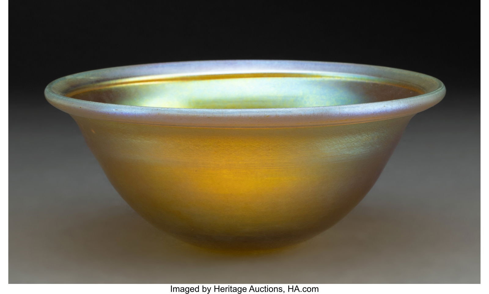 Tiffany Studios Bowl, circa 1910 USA Favrile gla: Tiffany Studios Bowl, circa 1910 USA Favrile glass 2 x 6-1/2 inches (5.1 x 16.5 cm) Marks: 1691, 8798 N., L.C. Tiffany Inc&peri