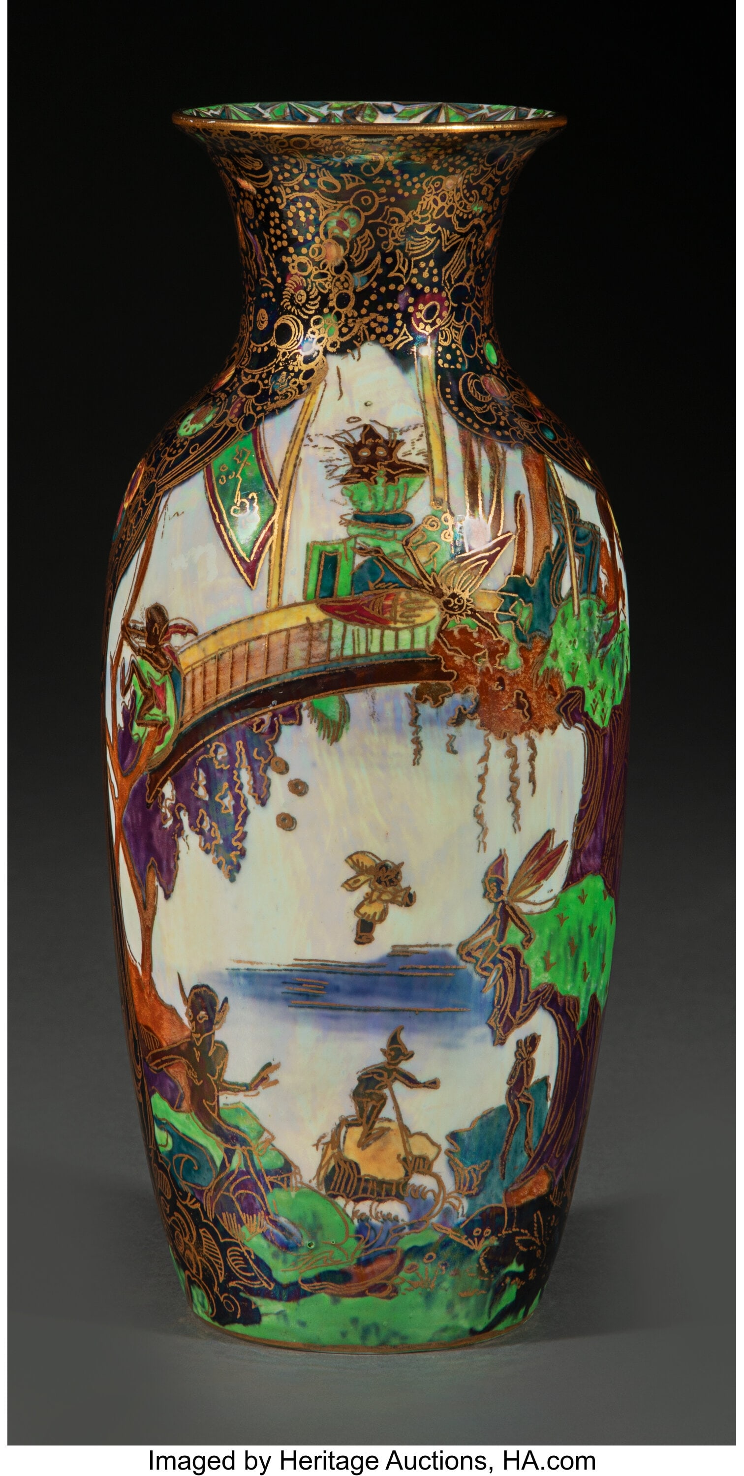 Daisy Makeig-Jones for Wedgwood Fairyland Lustre: Daisy Makeig-Jones for Wedgwood Fairyland Lustre Garden of Paradise Vase, circa 1925 England Glazed porcelain 8 inches (20.3 cm) Marks: (Portland vase), &l