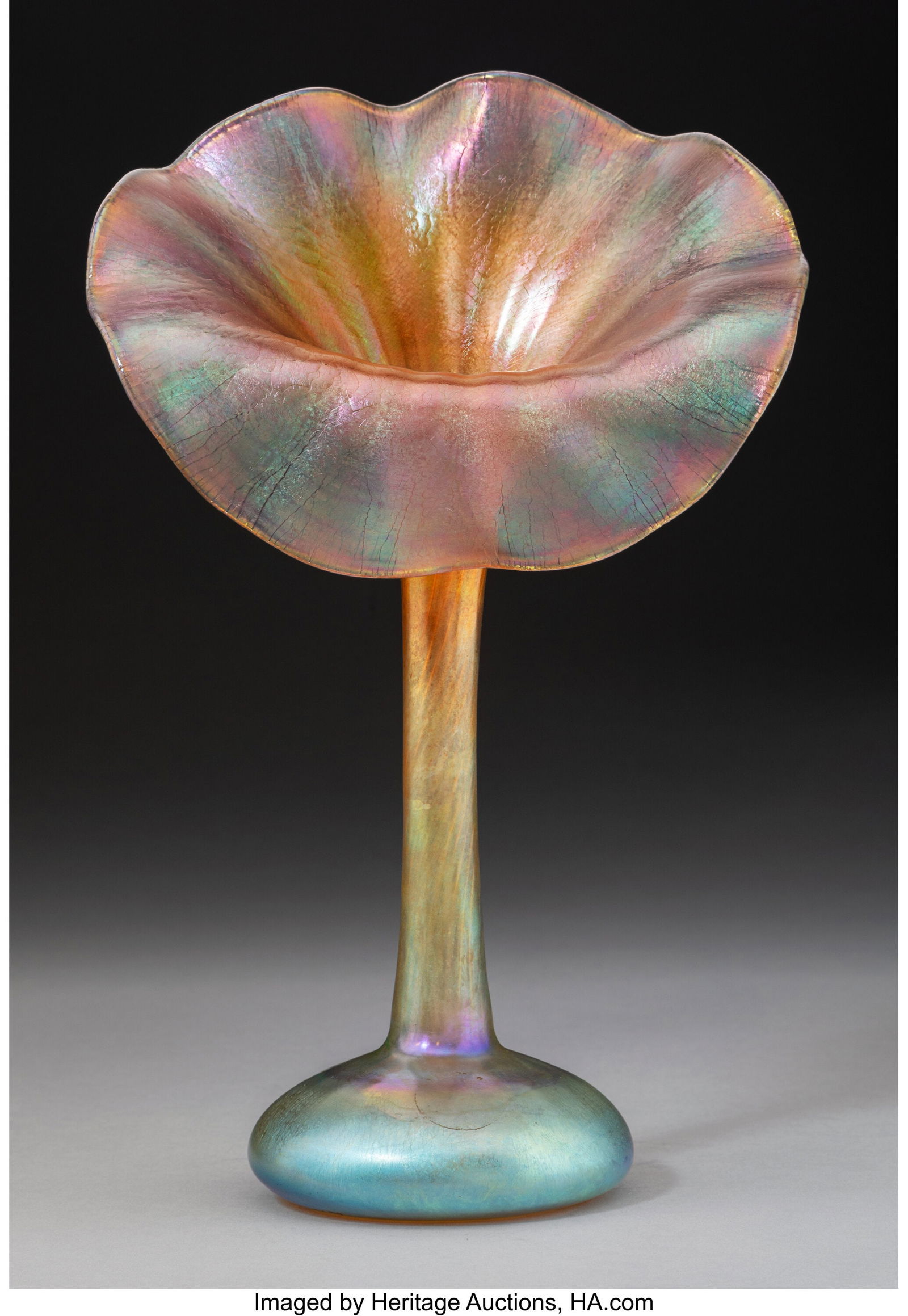 Tiffany Studios Jack-in-the-Pulpit Vase, circa 1: Tiffany Studios Jack-in-the-Pulpit Vase, circa 1910, USA Favrile glass 9-1/2 inches (24.1 cm) Marks: L.C.T. Favrile L1277 HID03101062020 &co