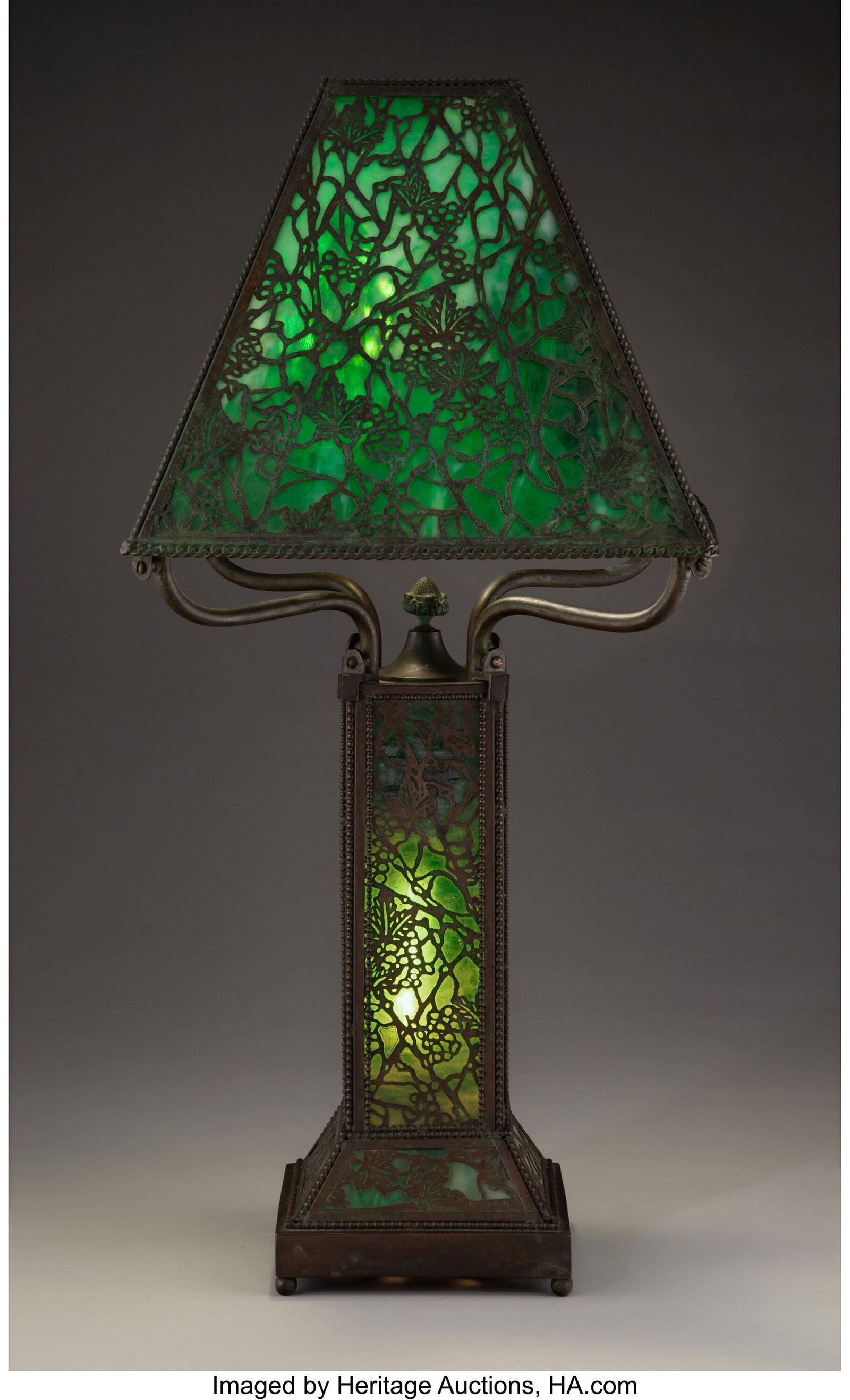 Riviere Studios Grapevine Table Lamp, circa 1910: Riviere Studios Grapevine Table Lamp, circa 1910 USA Glass, patinated metal 23-3/4 x 11 inches (60.3 x 27.9 cm) (overall) Property from the Nelkin Col