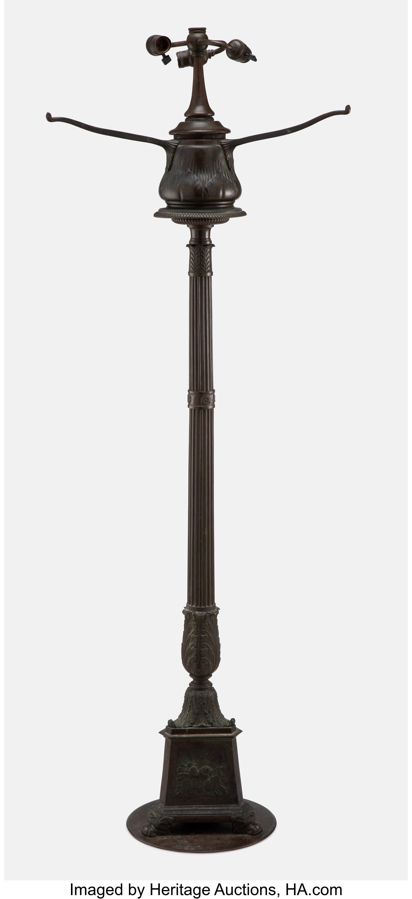 American Tall Floor Lamp Base, early 20th centur: American Tall Floor Lamp Base, early 20th century USA Patinated metal 64 x 22-1/2 inches (162.6 x 57.1 cm) HID03101062020 © 2024 Heritage Auctions | All Rig