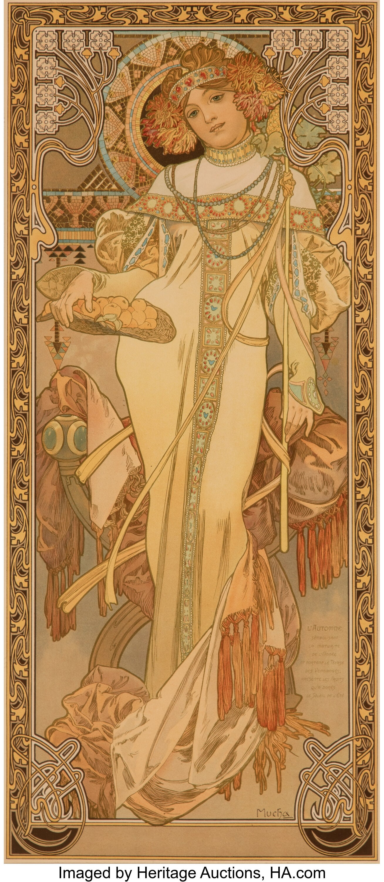 Alphonse Mucha L'Automne, from Les Saisons, 190: Alphonse Mucha L'Automne, from Les Saisons, 1903 France Lithograph in colors on paper 27-1/2 x 11-3/4 inches (69.8 x 29.8 cm) (sight) Fourth state