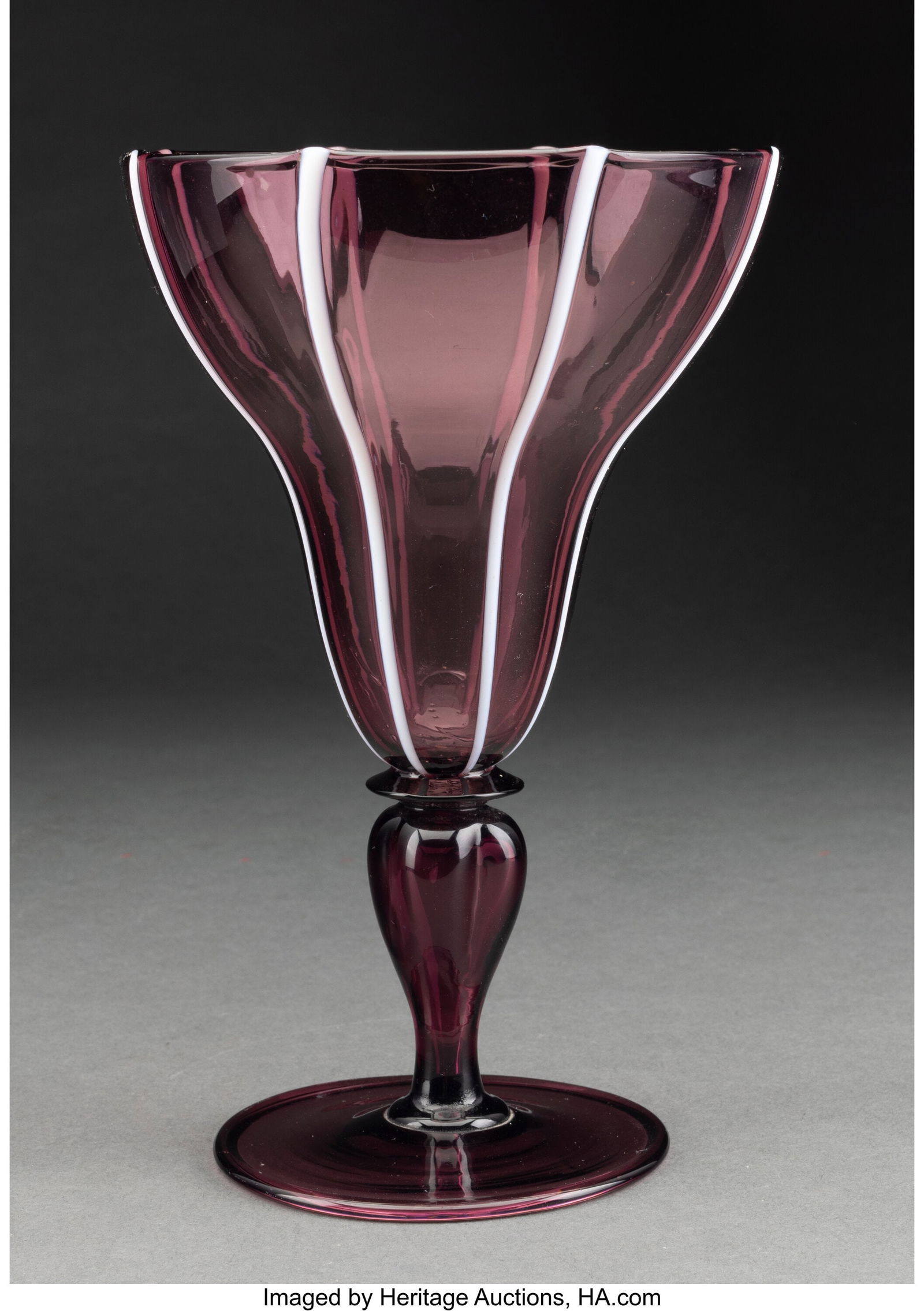 Steuben Glass Works Vase, circa 1920s USA Ameth: Steuben Glass Works Vase, circa 1920s USA Amethyst and white glass 8 inches (20.3 cm) HID03101062020 © 2024 Heritage Auctions | All Rights Reserved
