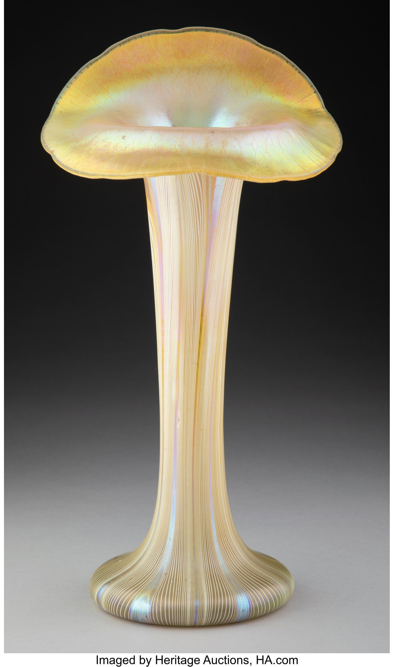 Quezal Jack-in-the-Pulpit Vase, circa 1905 USA I: Quezal Jack-in-the-Pulpit Vase, circa 1905 USA Iridescent glass 11-5/8 inches (29.5 cm) Marks: QUEZAL, N.Y. Property from a Private Collection&comm